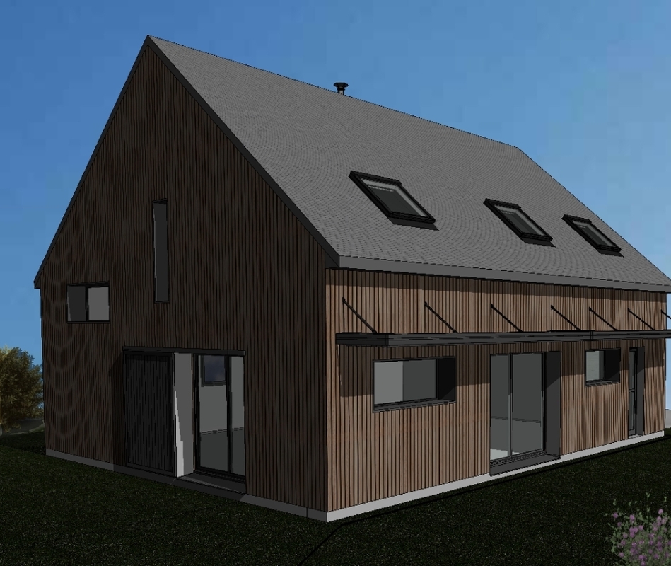 Construction d'une maison en ossature en bois avec garage monopente - Secteur SARZEAU